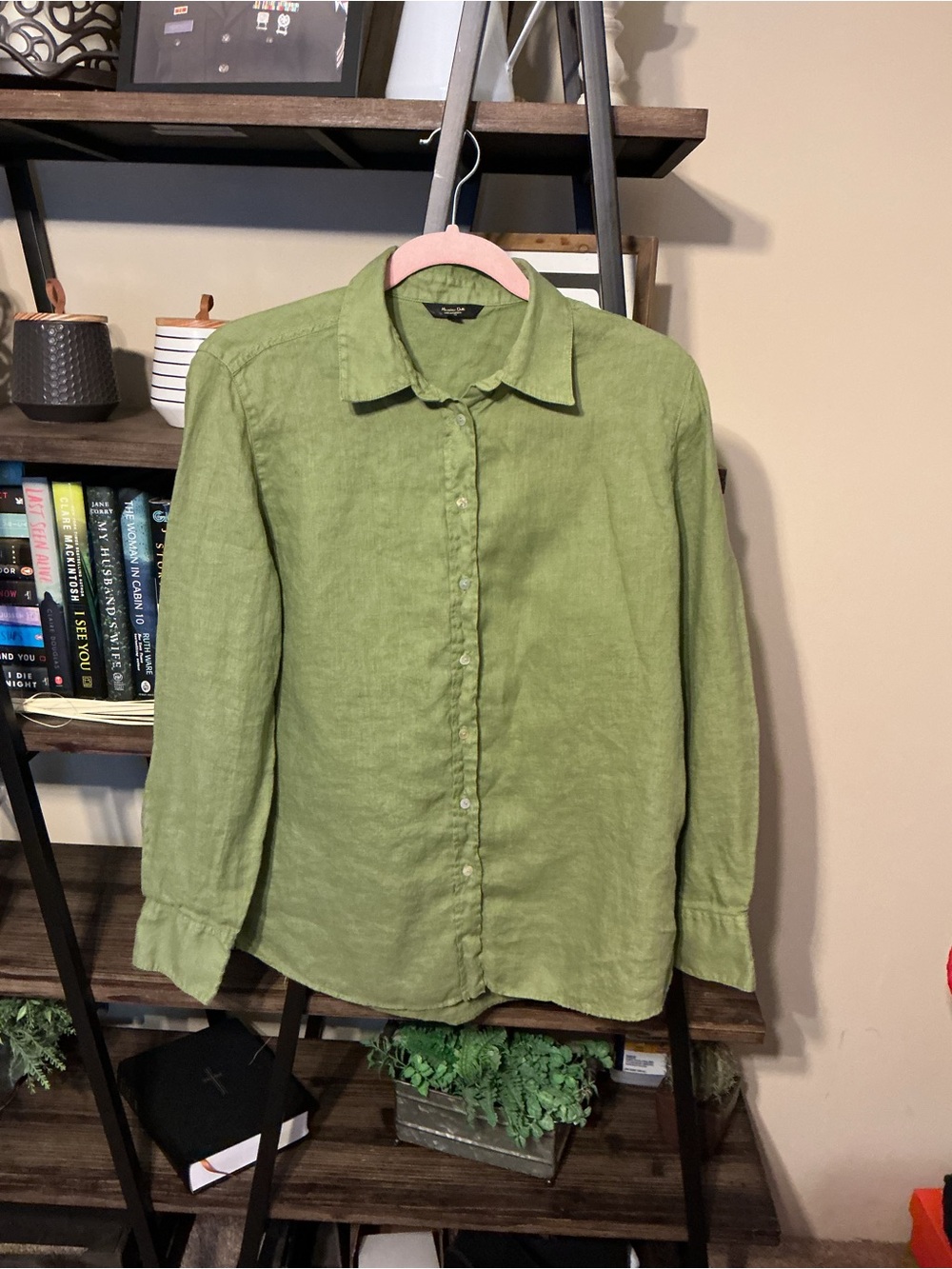 Massimo Dutti Green Linen Button-Down Shirt Size 6